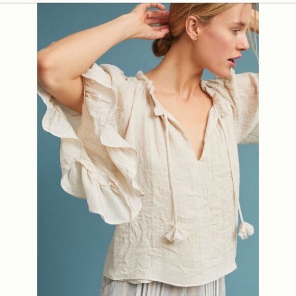 MISA LOS ANGELES Cream Three-Quarter Sleeve Peasant Blouse. Size XS. EUC! - Picture 1 of 8